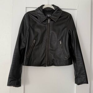 Zara Genuine Leather Jacket Vintage Brown/Black/Distressed Size Small